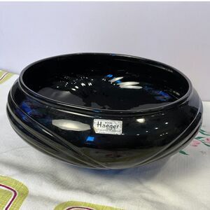 Royal Haeger black ceramic planter MCM art deco vintage shallow planter